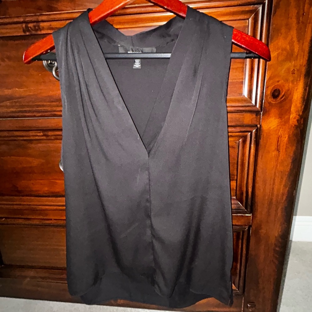 White House Black Market V-Neck Black Blouse